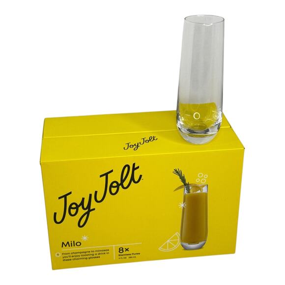 JoyJolt Milo Stemless Champagen Flutes Set 8 Crystal Glasses 9.5oz Highball NIB - Picture 2 of 8